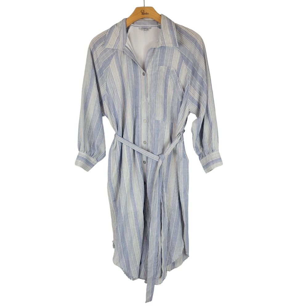 Polagram Long Sleeved Button Down Midi Shirt Dress Blue White Size Large